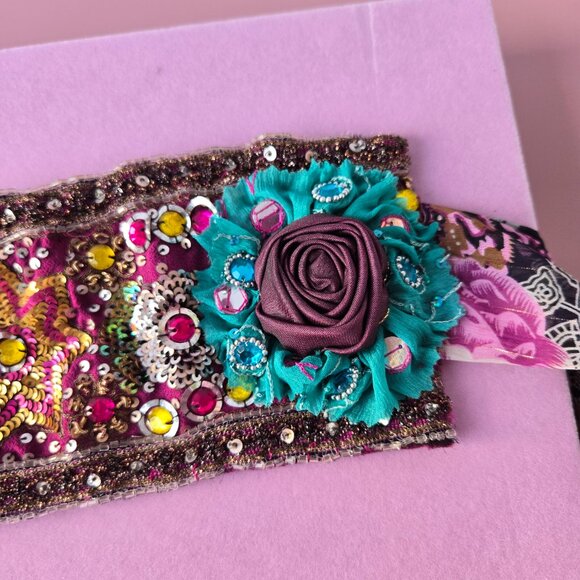 Handmade Rose Bead Embroidered Ornate 1920s-Style Belt Sash Handmade Roses main image 5